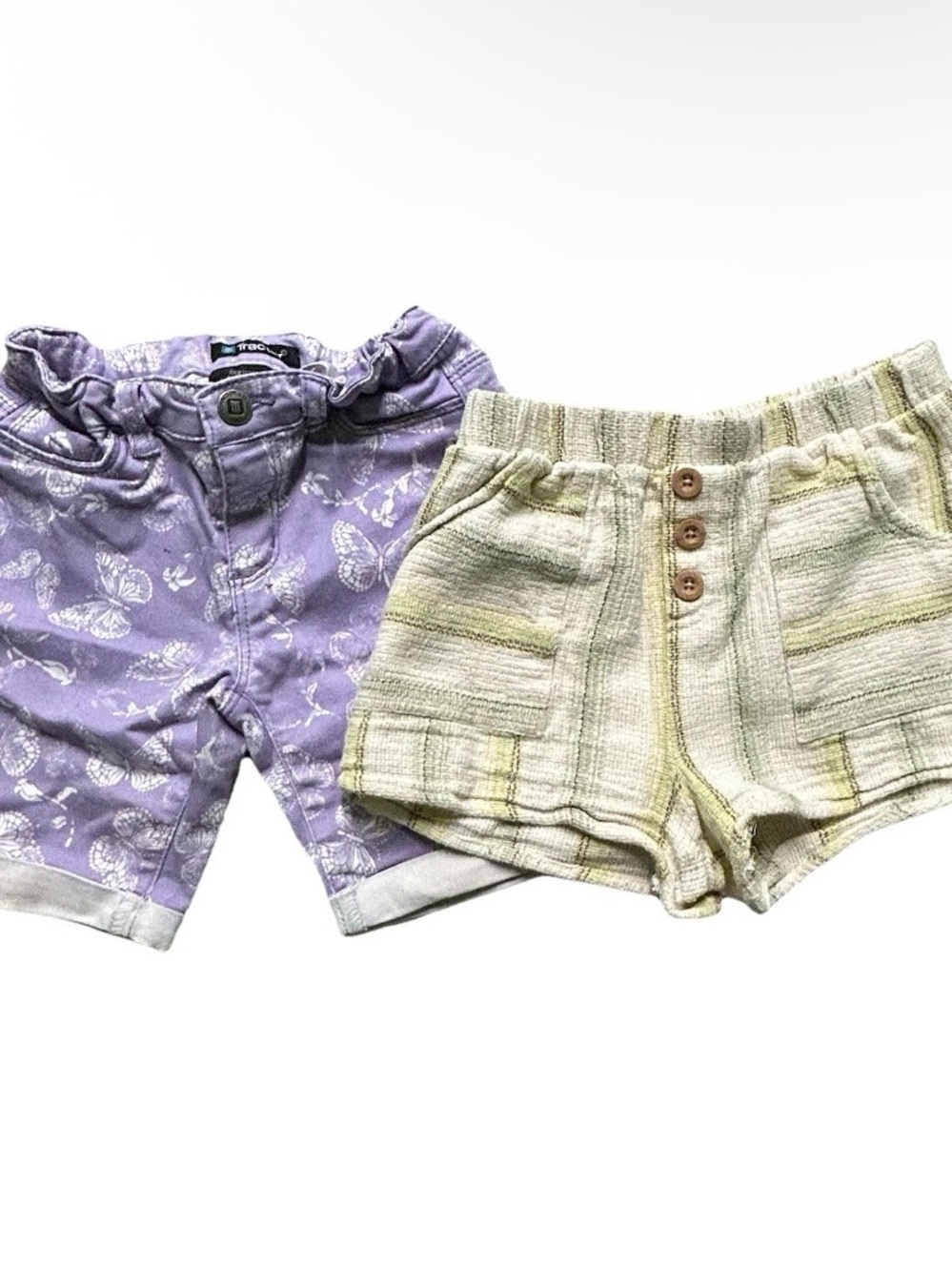 Girl’s Summer Shorts Purple Butterflies Yellow Green Stripes Size 7